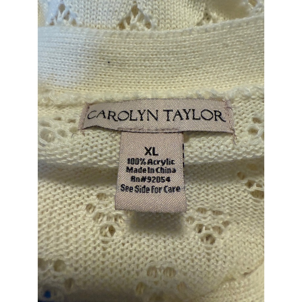 Cream Floral Embroidered Open Knit Cardigan Sweater XL‎ boho cottagecore granny - Picture 4 of 5